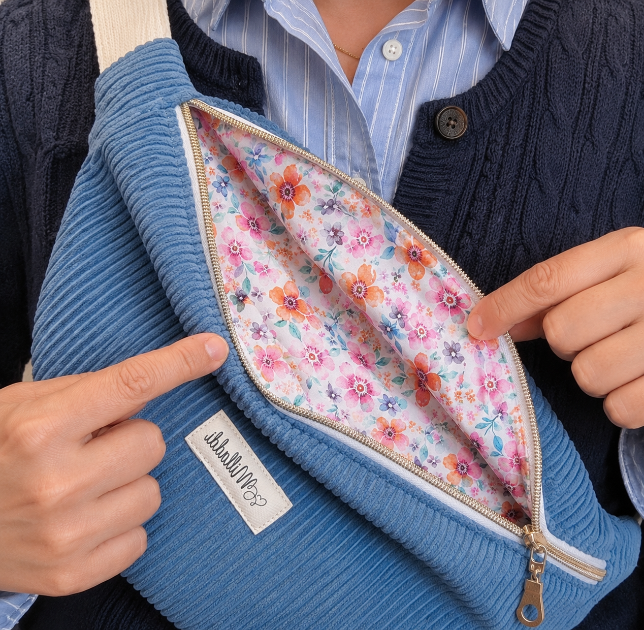 Sac Banane Velours Bleu Azur Personnalisable 1 Sac Banane Velours Bleu Azur Personnalisable