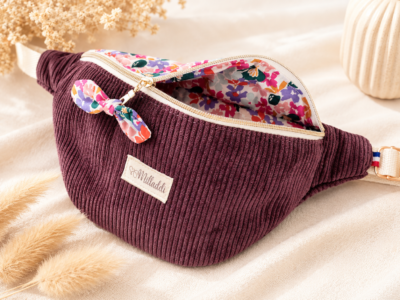 sac banane Bi matière Velours Prune Personnalisable