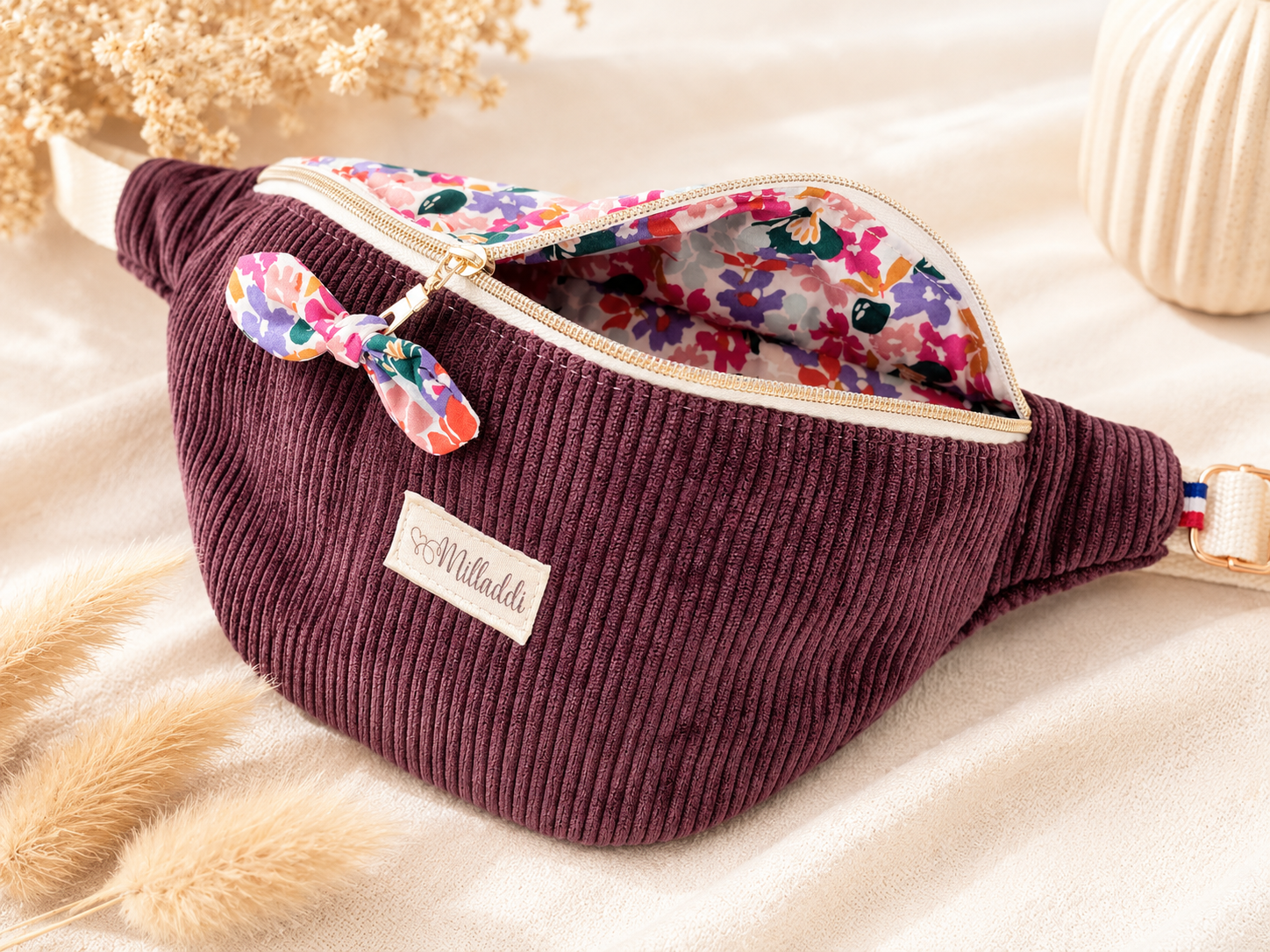 Sac Banane Bi Matière Velours Prune Personnalisable 1 sac banane Bi matière Velours Prune Personnalisable