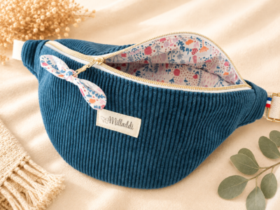 Sac Banane Velours Bleu Jeans Personnalisable