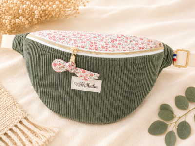Sac Banane Bi matière Velours Kaki Personnalisable