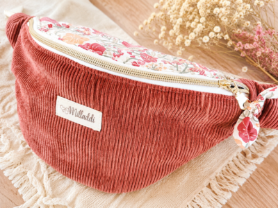 Sac Banane Bi matière Velours abricot Personnalisable