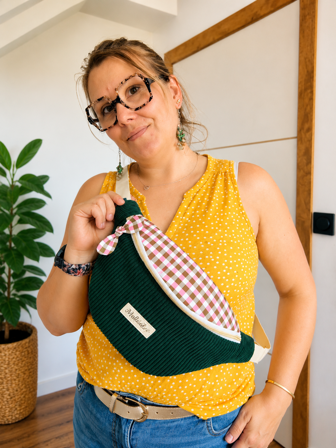 Sac Banane Bi Matière Vert Sapin Vichy 3 Sac Banane Bi Matière Vert Sapin Vichy – Image 3