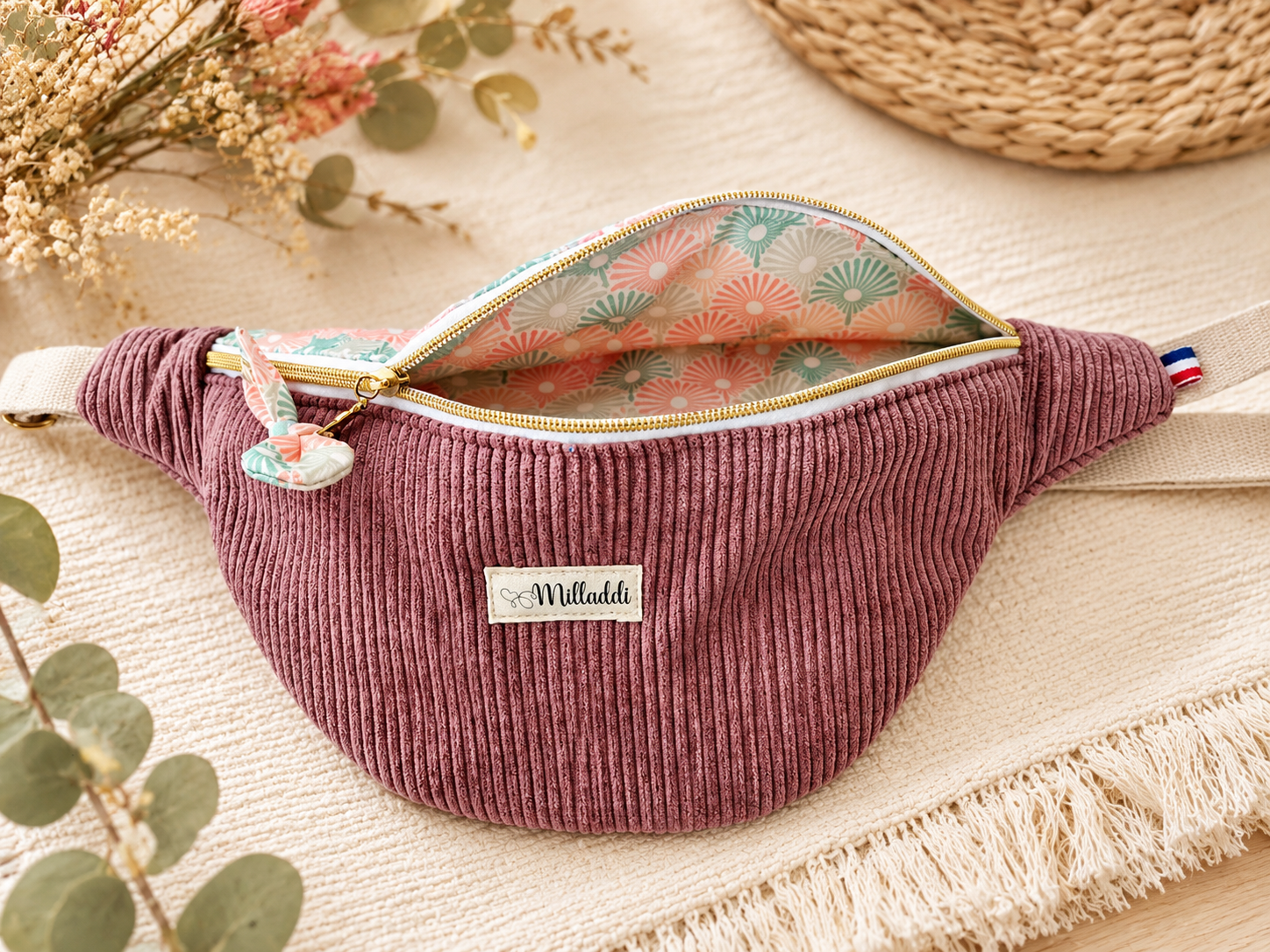 Sac Banane Bi Matière Velours Vieux Rose Personnalisable 1 Sac Banane Bi Matière Velours Vieux Rose Personnalisable