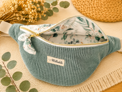Sac Banane Bi Matière Velours Bleu Lichen Personnalisable